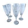 Set of 5 champagne flutes in engraved glass flowers