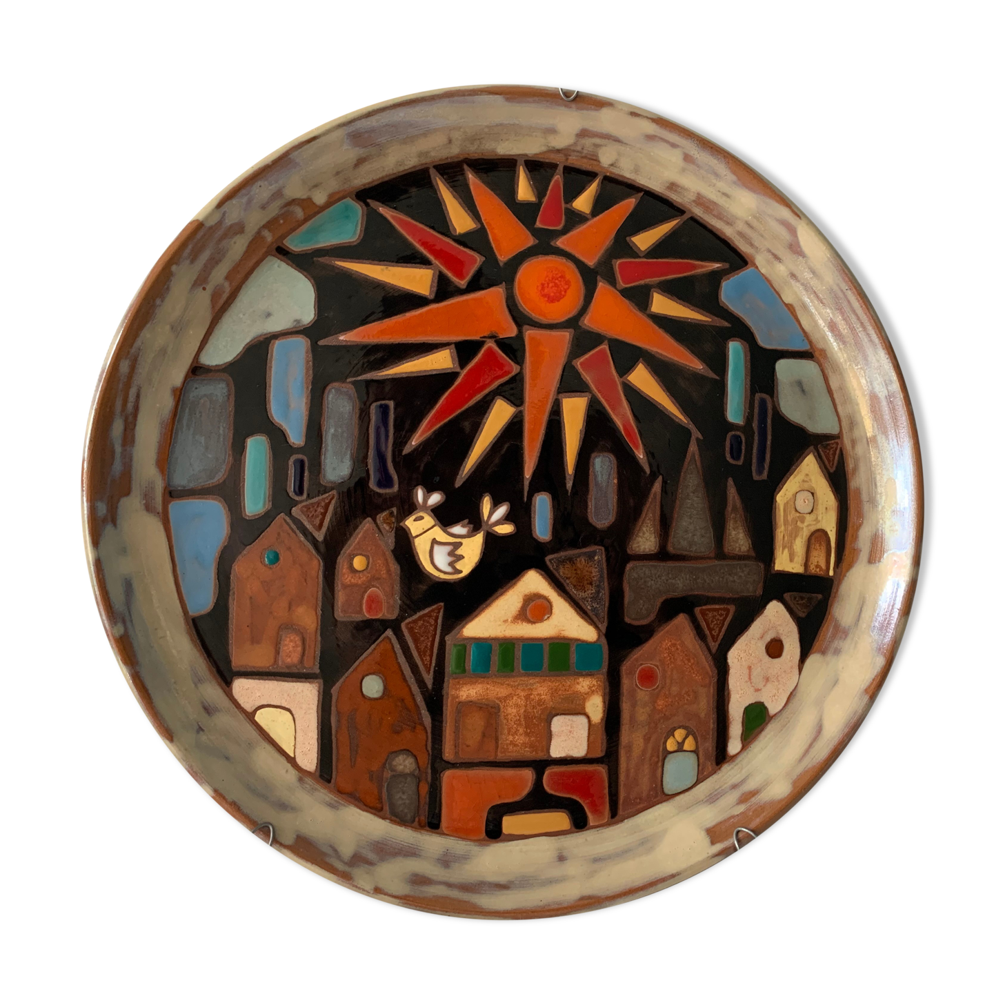 Enamelled ceramic dish by Martine Azema Vallauris 1970