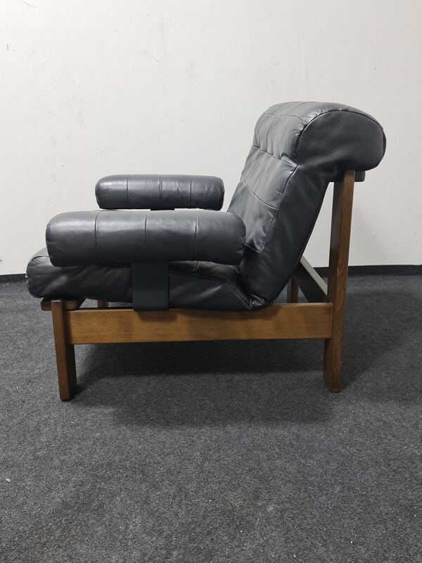 fauteuil En cuir Noir Vintage En Chêne