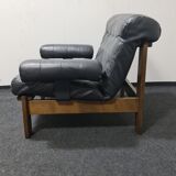 Fauteuil en cuir noir vintage en chêne
