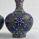 Vintage, pair of vases, Chinese, cloisonné metal, enameled, polychrome floral decor, golden hoop