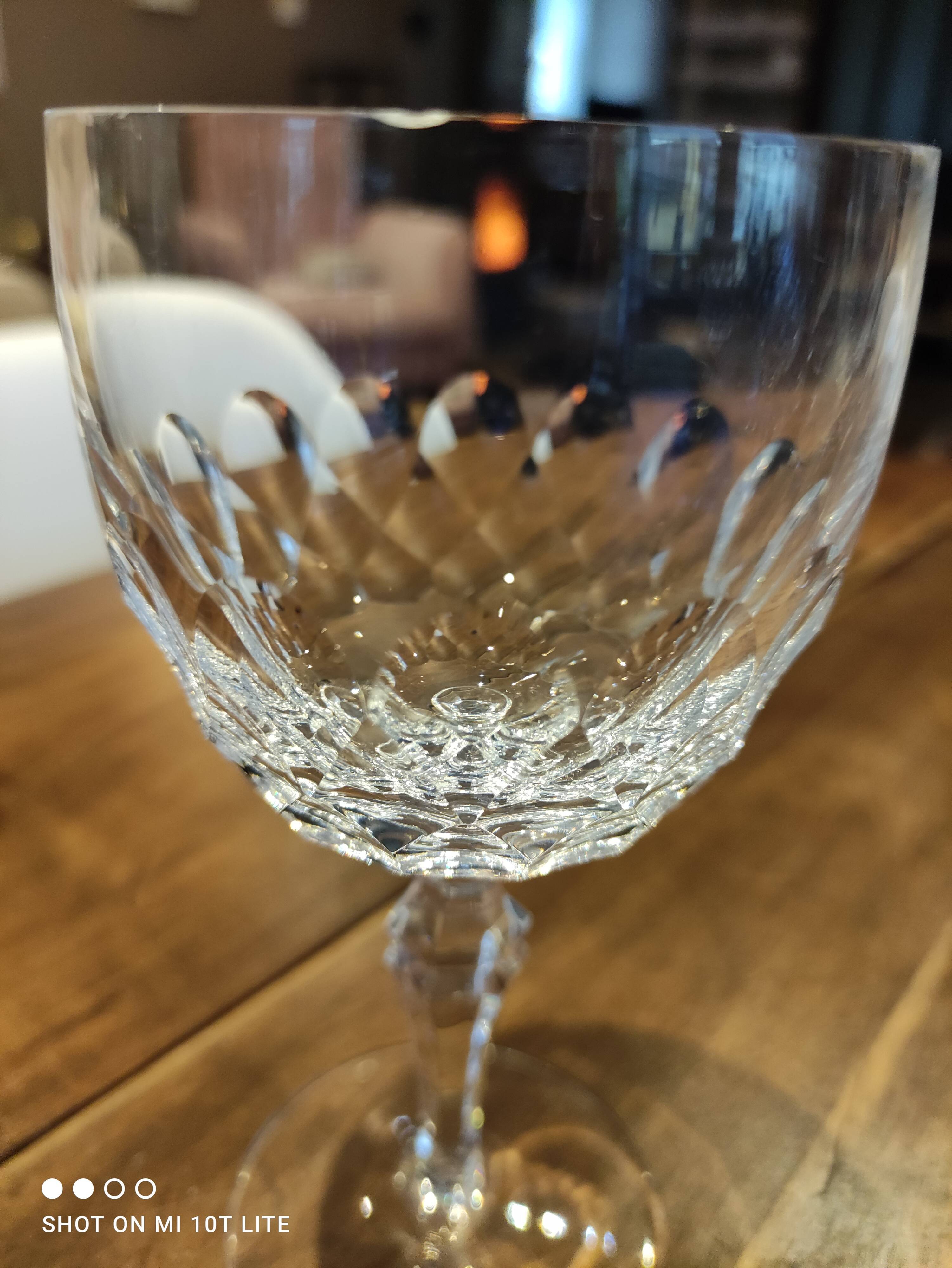 Set of 7 chiseled crystal wine glasses stamped with a crowned S