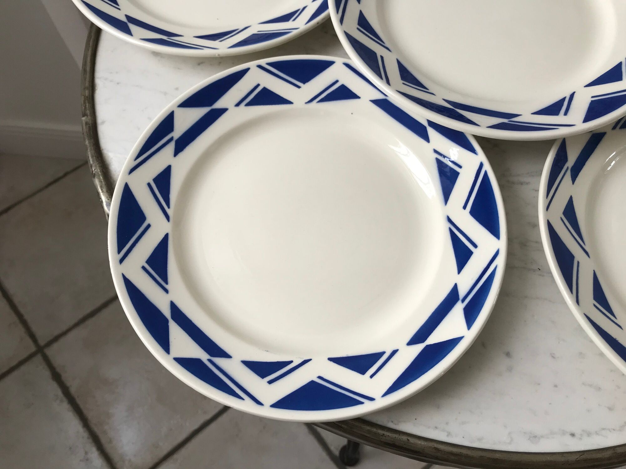 Set of 6 flat plates Badonviller model Courtilles royal blue art deco 30s