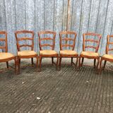 6 rush-seated chairs in solid cherry wood in Louis XV style