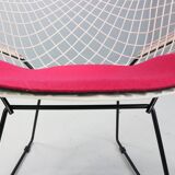 Diamond chair by Harry Bertoia in white & black metal and new seating 1960s