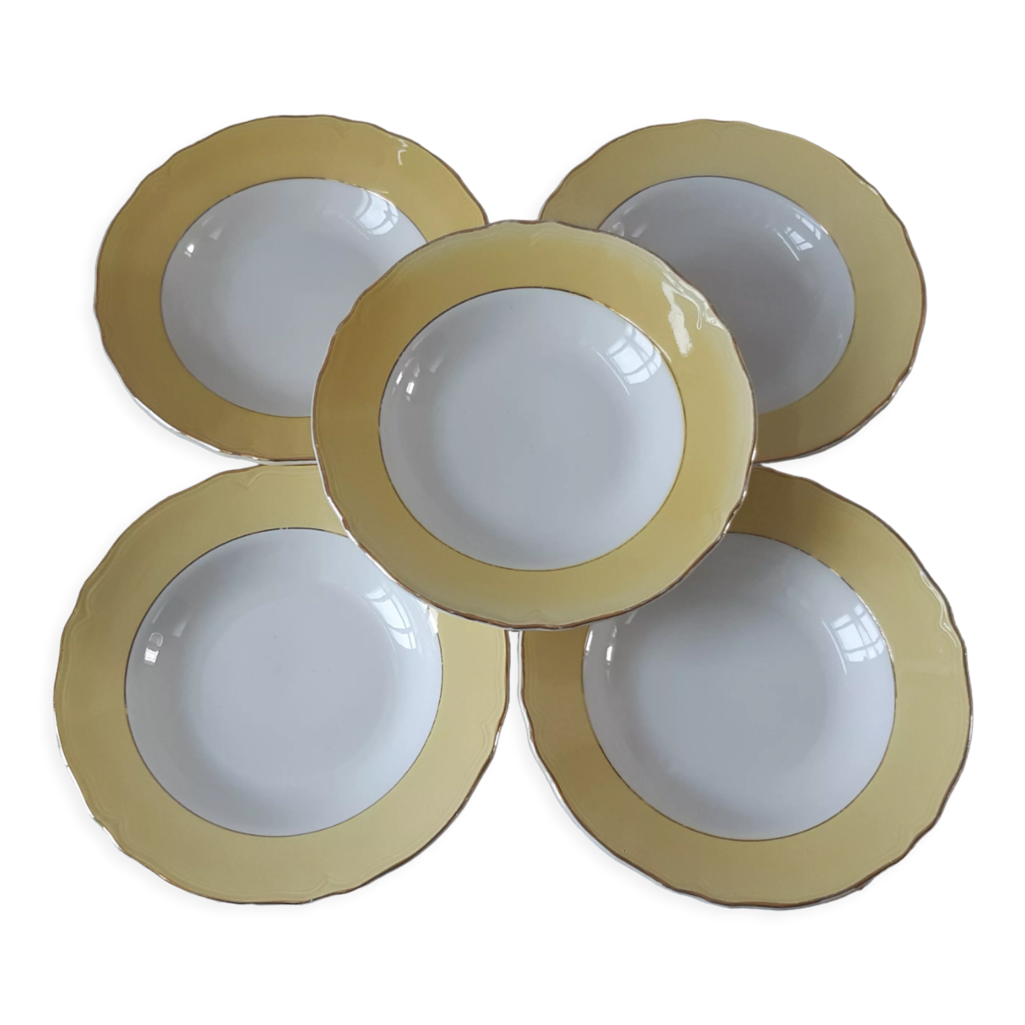 Set of 5 hollow plates Badonviller yellow chick 50-60s
