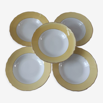 Lot de 5 assiettes creuses Badonviller jaune poussin années 50-60