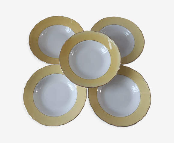 Lot de 5 assiettes creuses Badonviller jaune poussin années 50-60