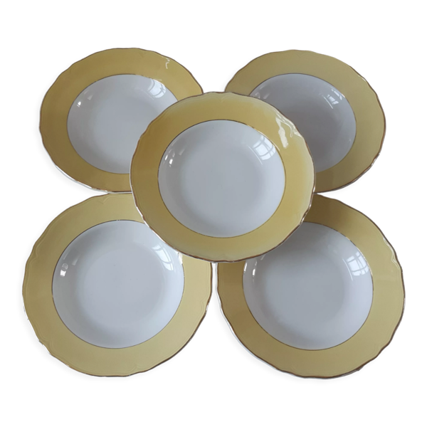 Lot de 5 assiettes creuses Badonviller jaune poussin années 50-60