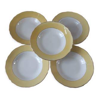 Set of 5 hollow plates Badonviller yellow chick 50-60s