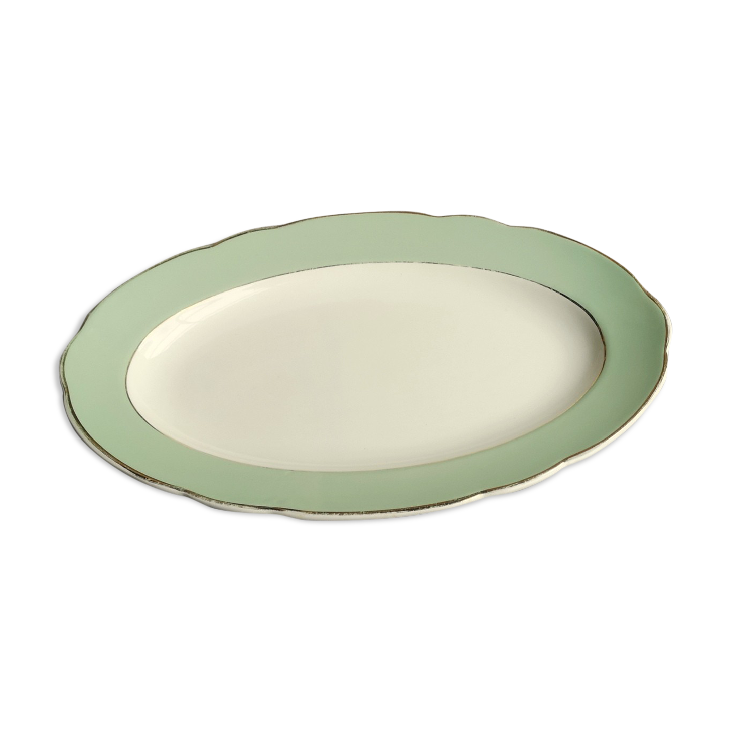 Oval Ceramics Plate Villeroy Boch Green Edge Mint and Gold