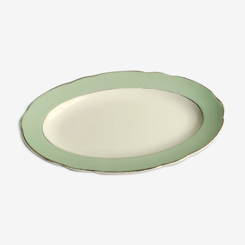 Oval Ceramics Plate Villeroy Boch Green Edge Mint and Gold