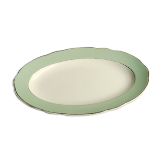 Oval Ceramics Plate Villeroy Boch Green Edge Mint and Gold