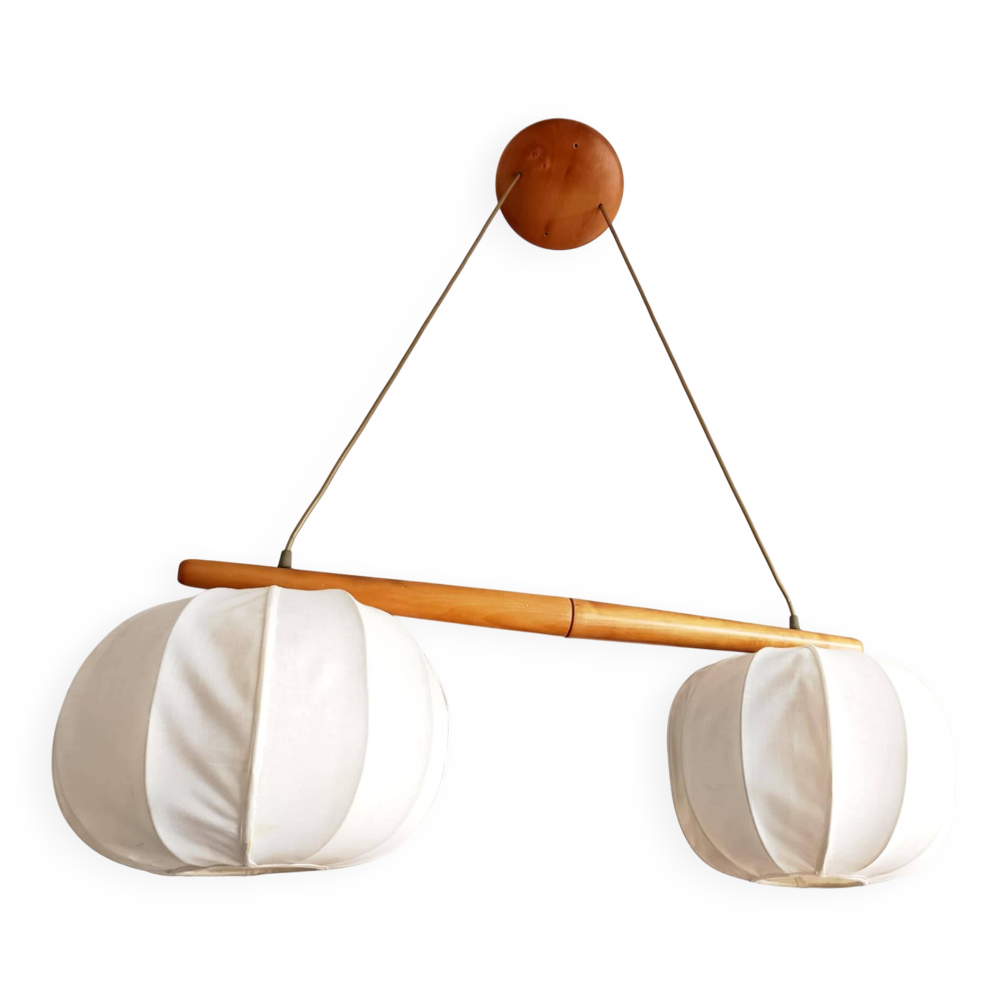 Vintage Scandinavian pendant light, wood and fabric