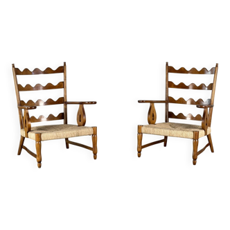 Pair of Cherrywood Armchairs, Ladder Back, 1940s