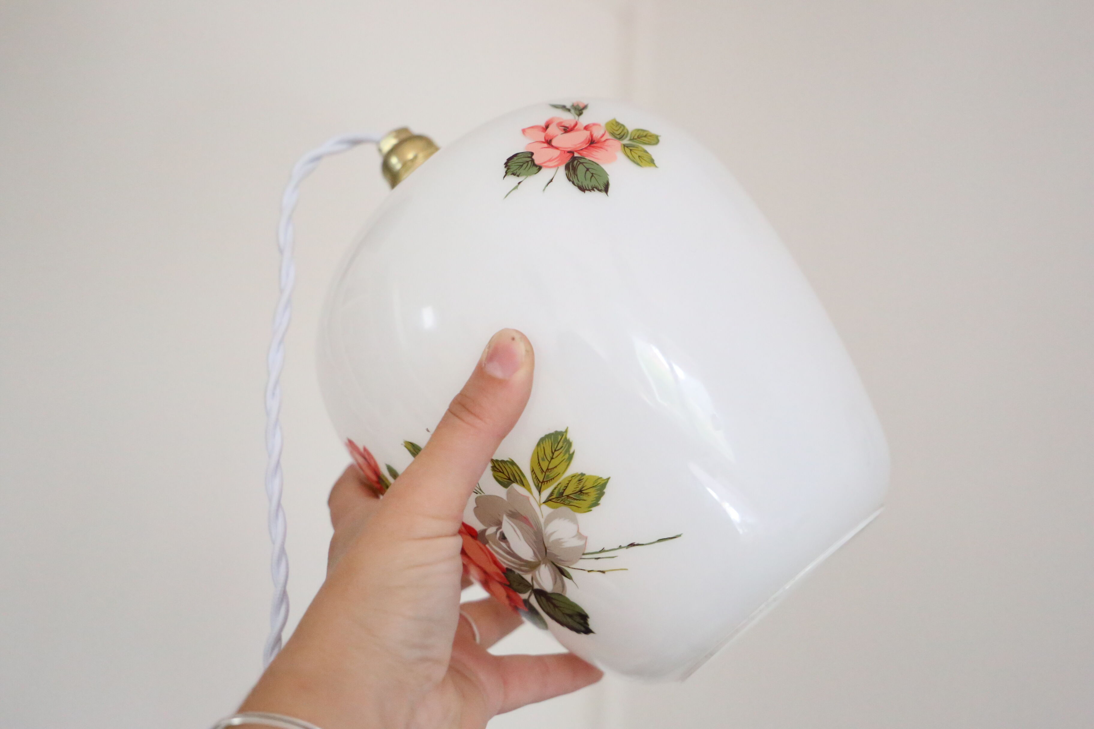Opaline hanging decorated with roses, 60s, vintage