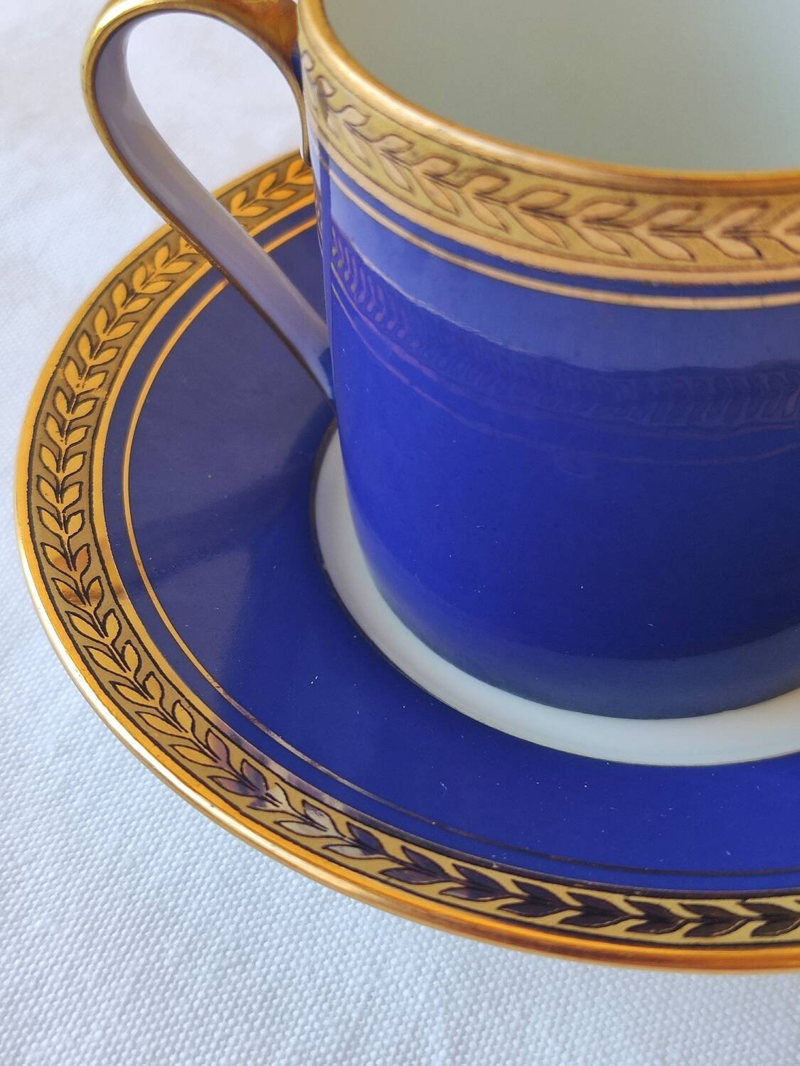 3 royal blue and gold cups and saucers - Royal Limoges porcelain