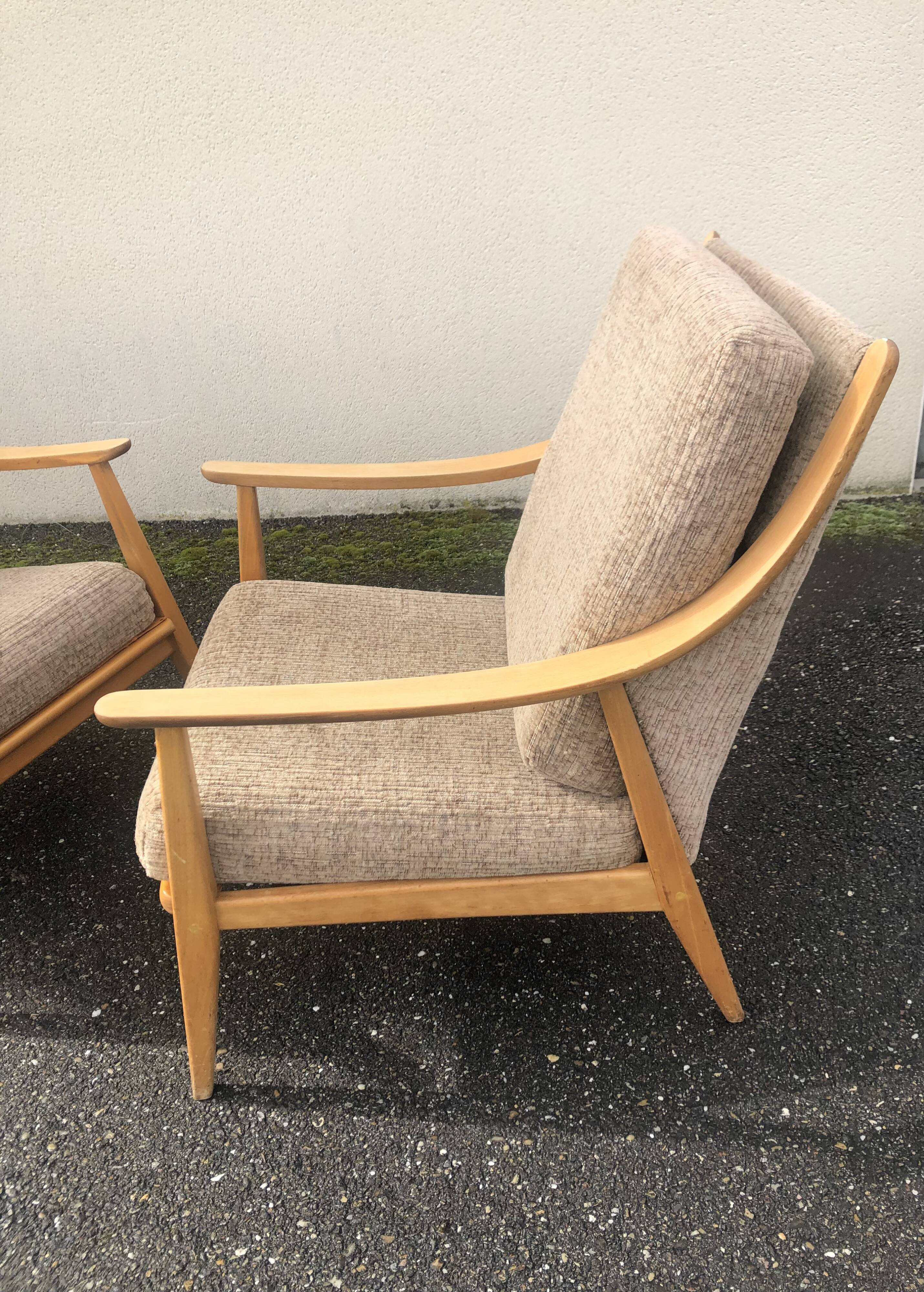 Scandinavian style armchairs blond wood 60s