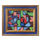 Peinture à l’huile de nature morte cubiste suédoise vintage moderne du milieu du siècle « Nature morte géométrique », encadrée