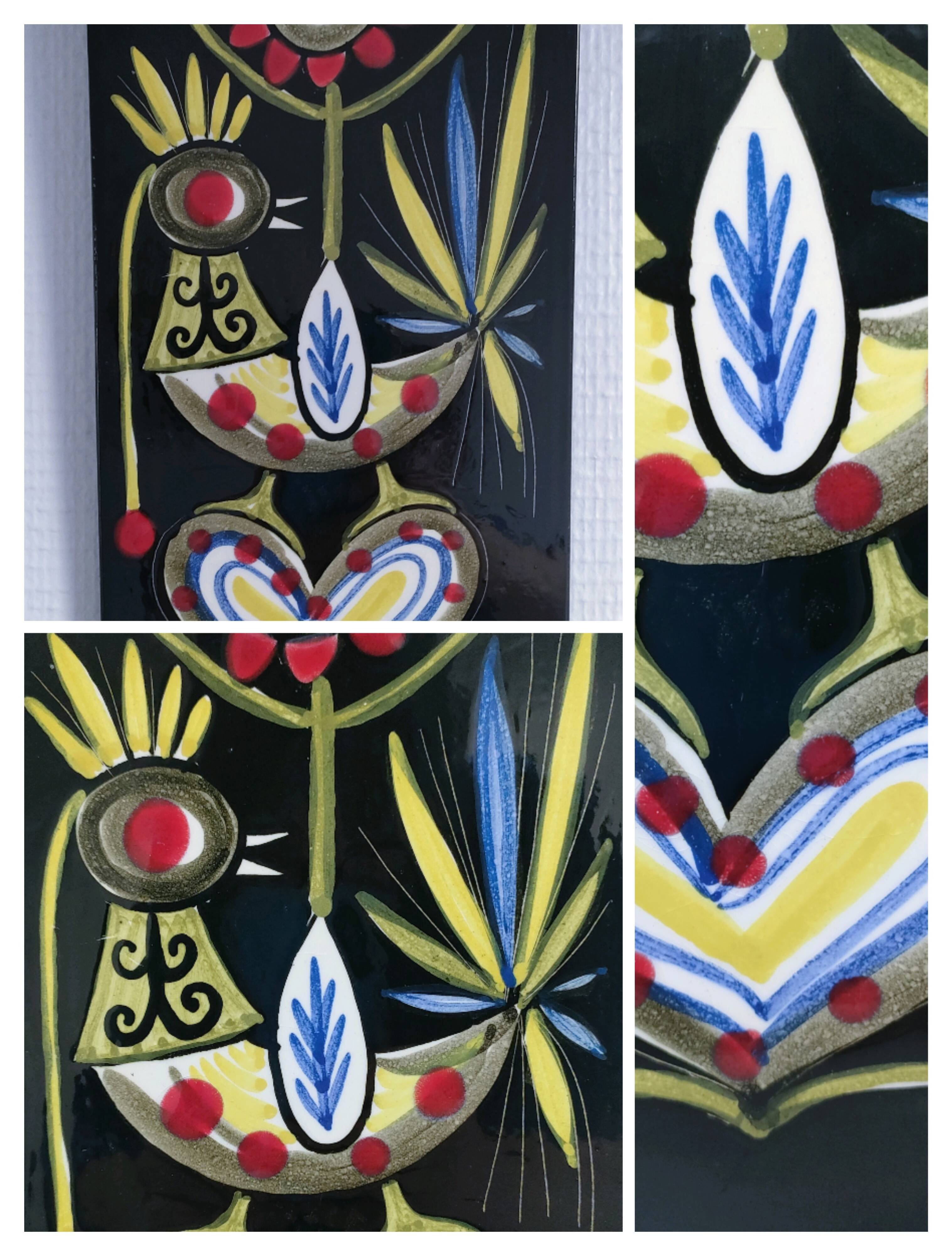 Ceramic wall plaque with bird decor by Dodik