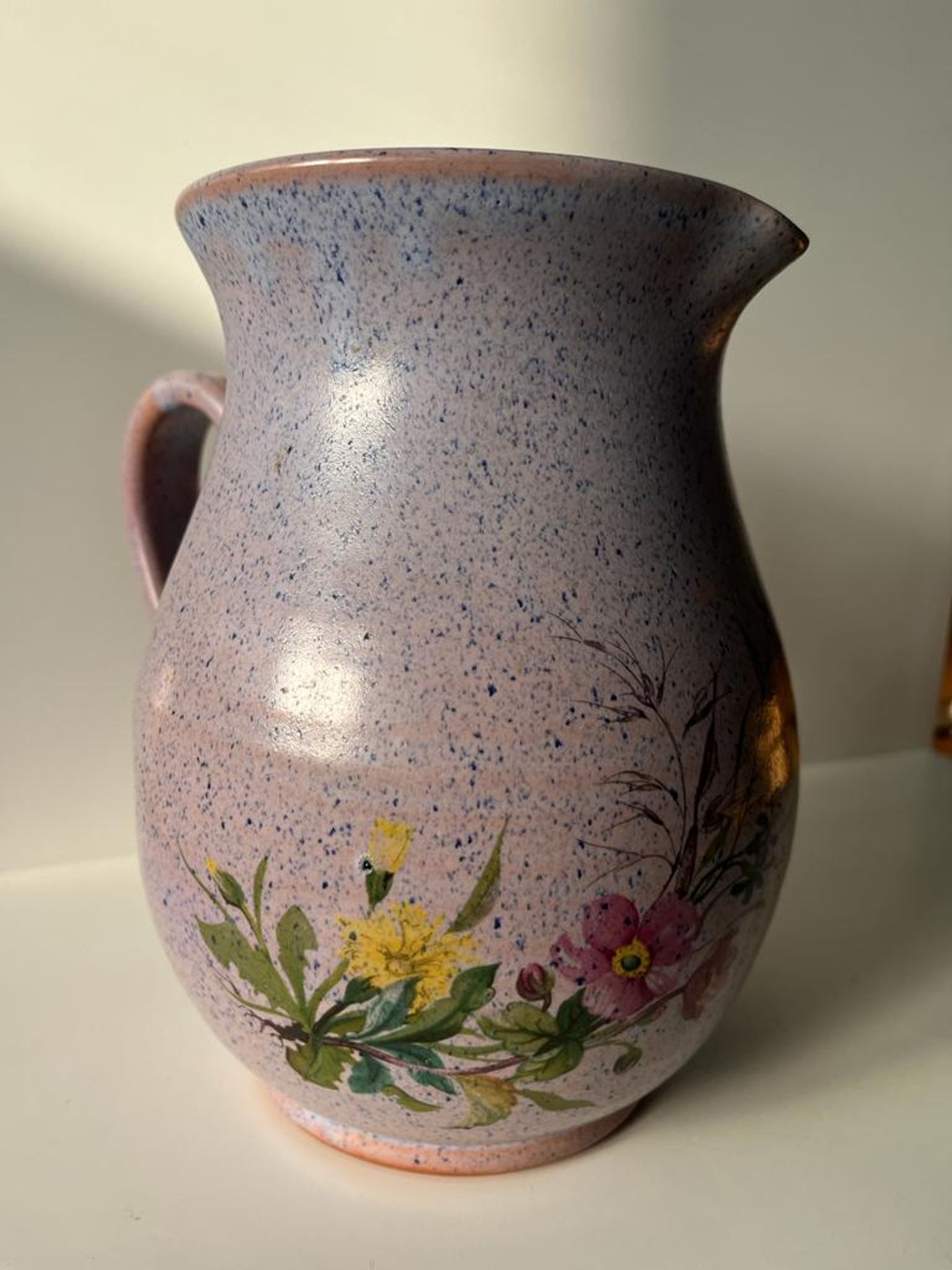 Vintage purple carafe with field flower patterns H:20cm