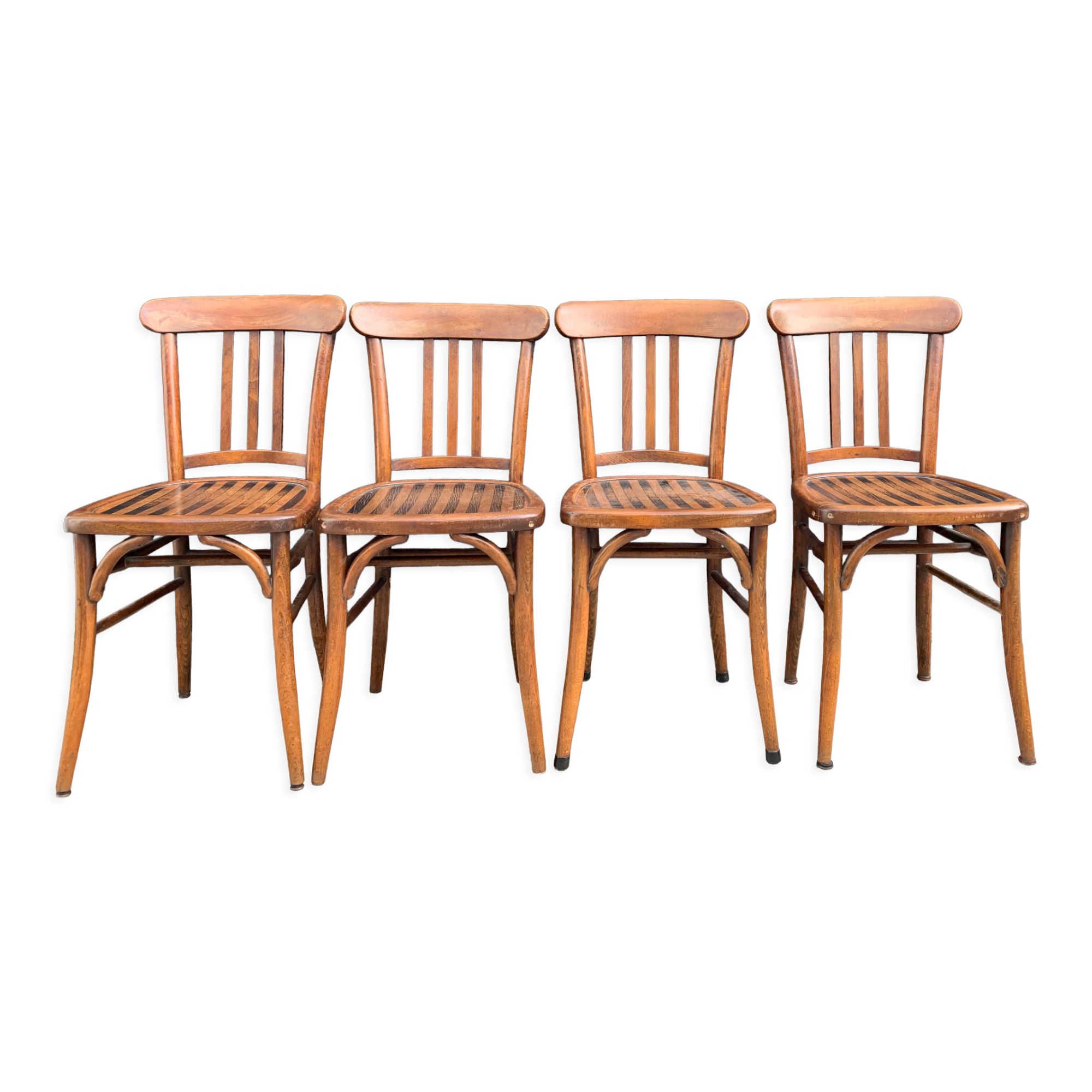 Set of 4 curved wooden bistro chairs