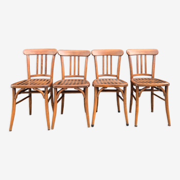 Set of 4 curved wooden bistro chairs