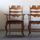 Vintage Brutalist Oak Razorblade Green Striped Armchair by H Kjærnulf, 1960