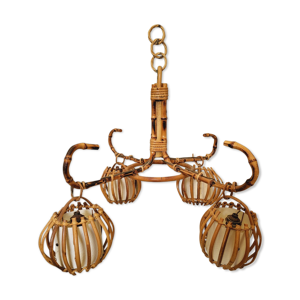 Lustre en rotin vintage