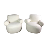 Armchairs (the pair) ecru in curly wool