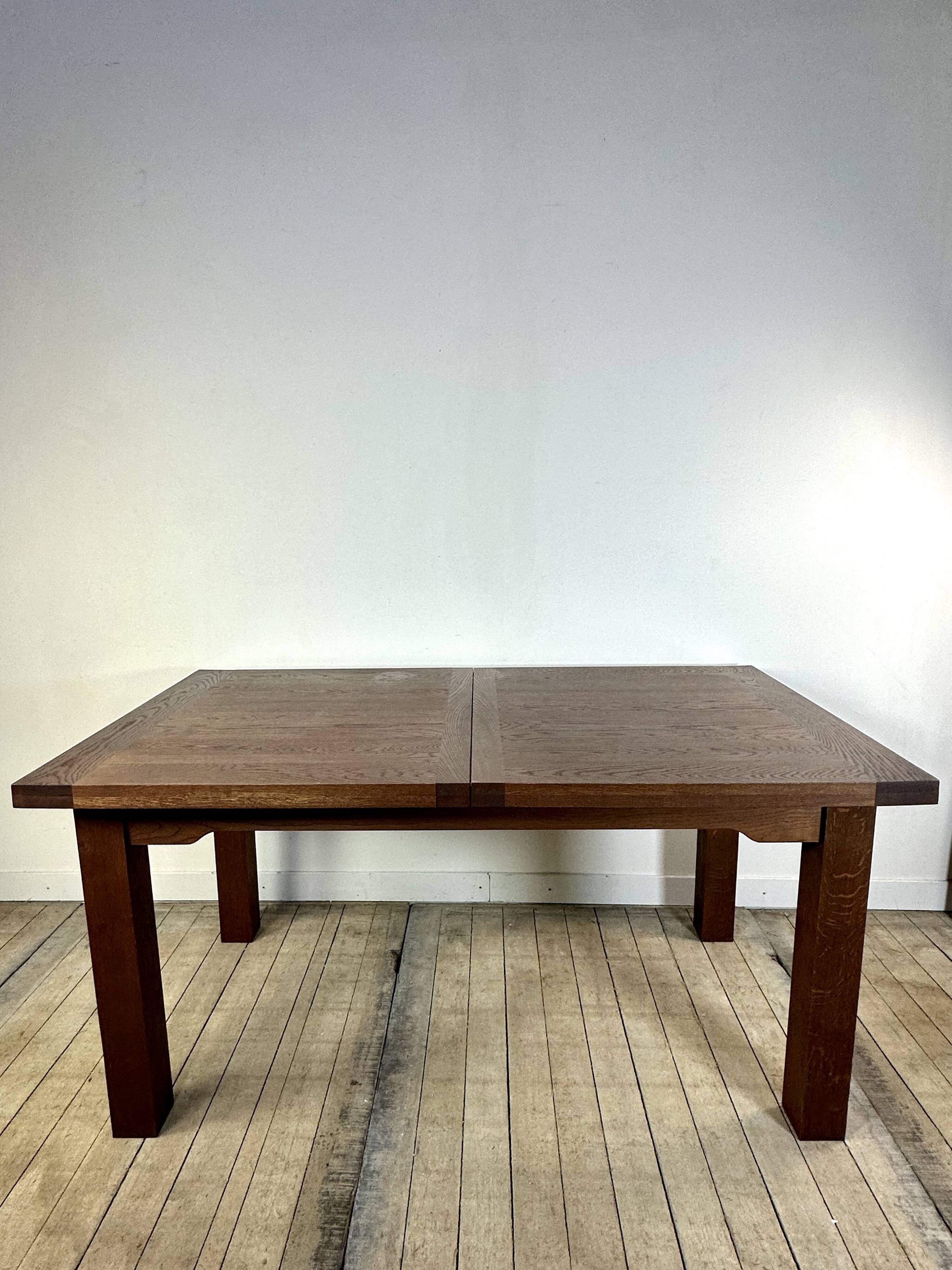 Brutalist solid oak table with 2 extensions from the 1990s.