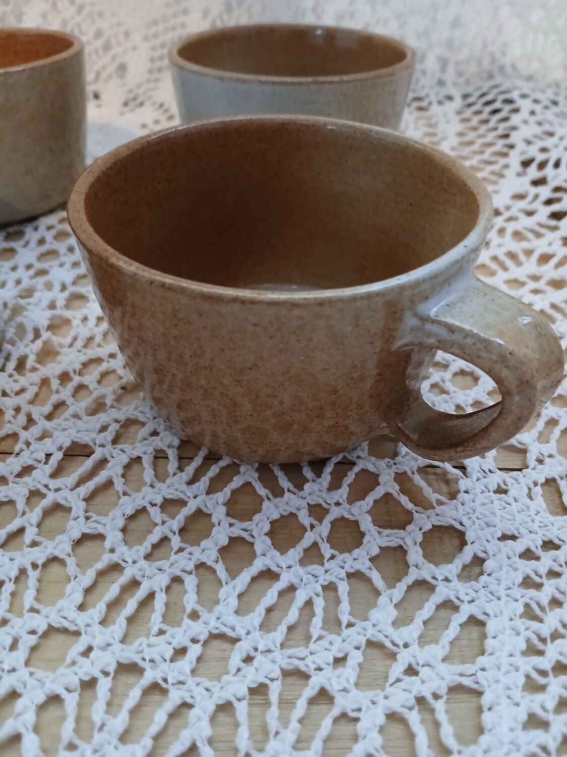 4 antique glazed stoneware cups