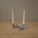 Pair of candlesticks candelabras cornucopia silver metal vintage design