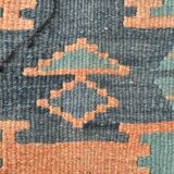 Faded Blue & Soft Peach Long Wide Handmade Kilim Rug, 168x296 Cm