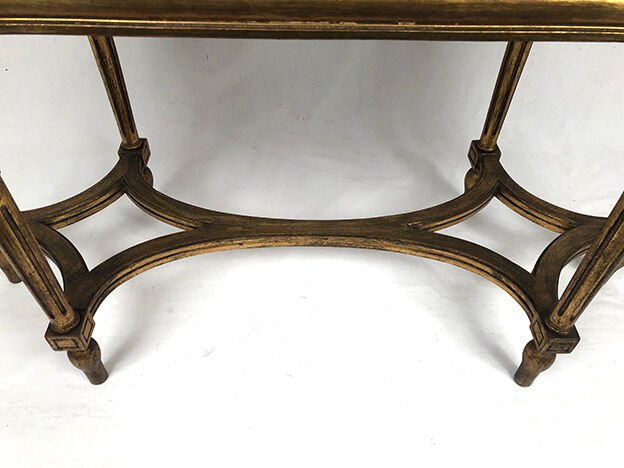 Louis XVI style piano bench, dark gilded cane wood