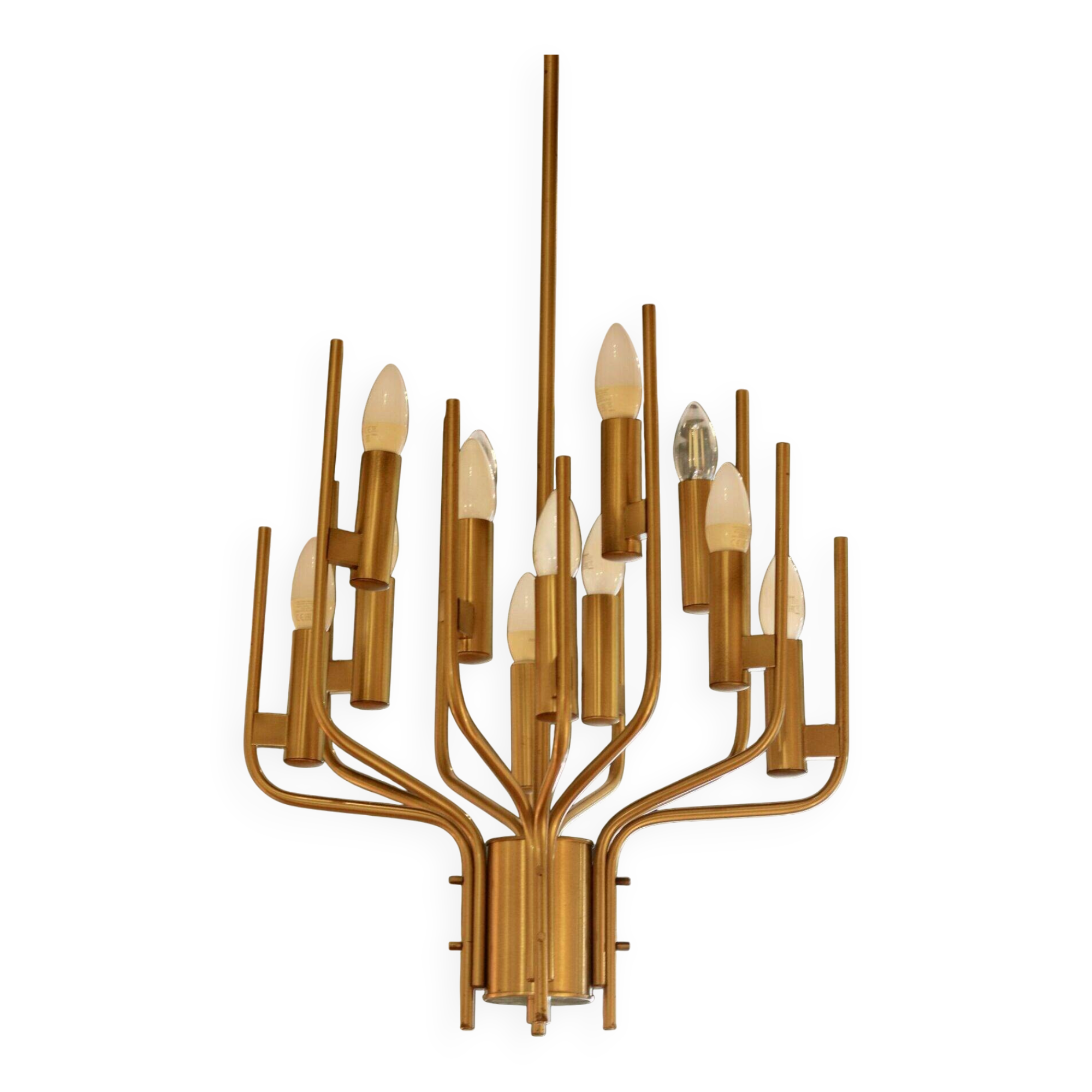 Italian chandelier Gaetano Scolari in brass, 1970.