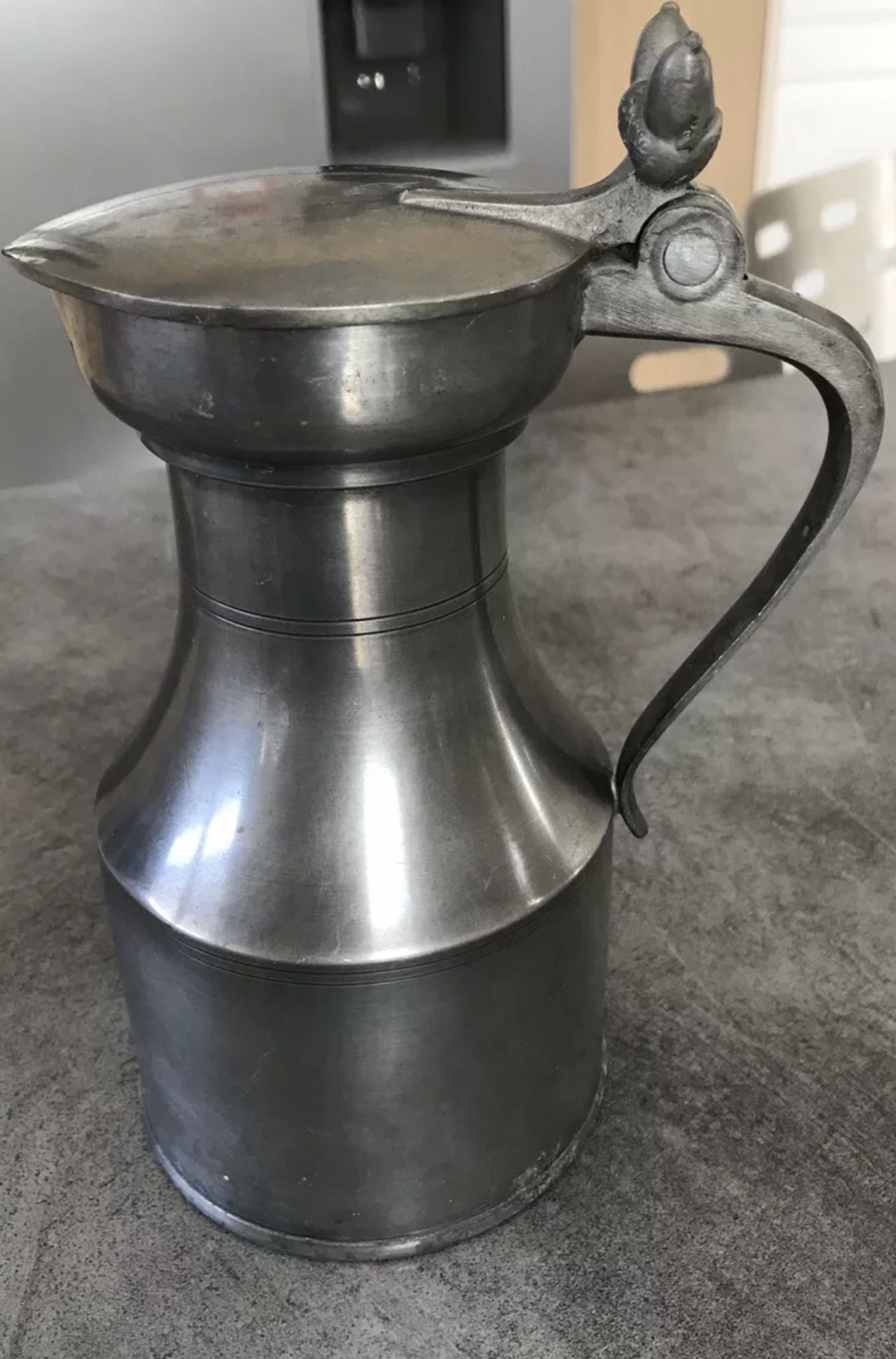 Antique pitcher with shoulder in fine punched tin finish pcorn