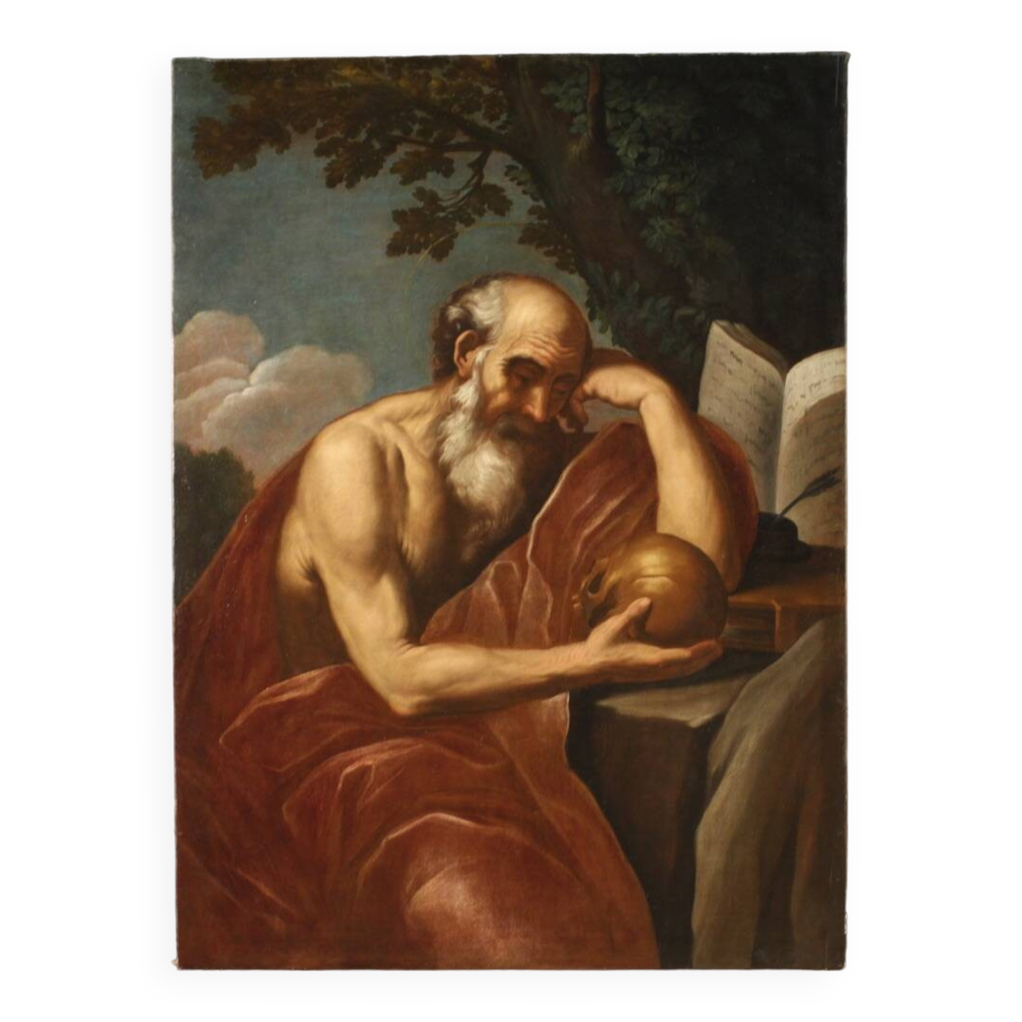 Great 17th century Italian painting, Saint Jerome in Meditation