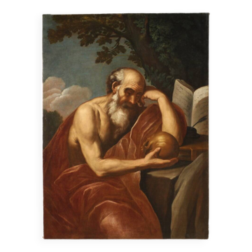 Great 17th century Italian painting, Saint Jerome in Meditation