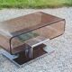 Coffee table from the 70s in chromed steel and smoked plexiglass double swivel trays