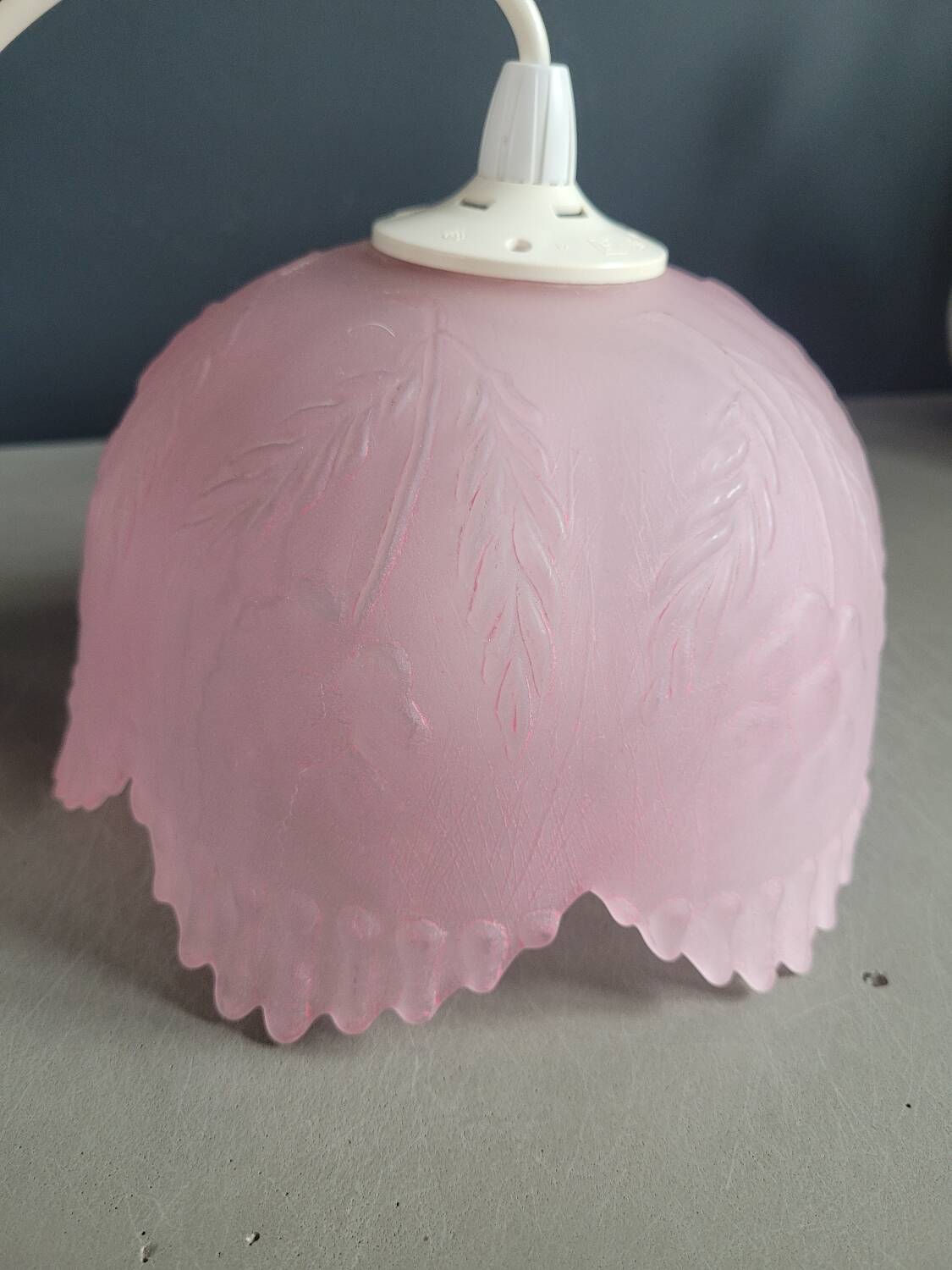 Pink frosted glass pendant light with flowers