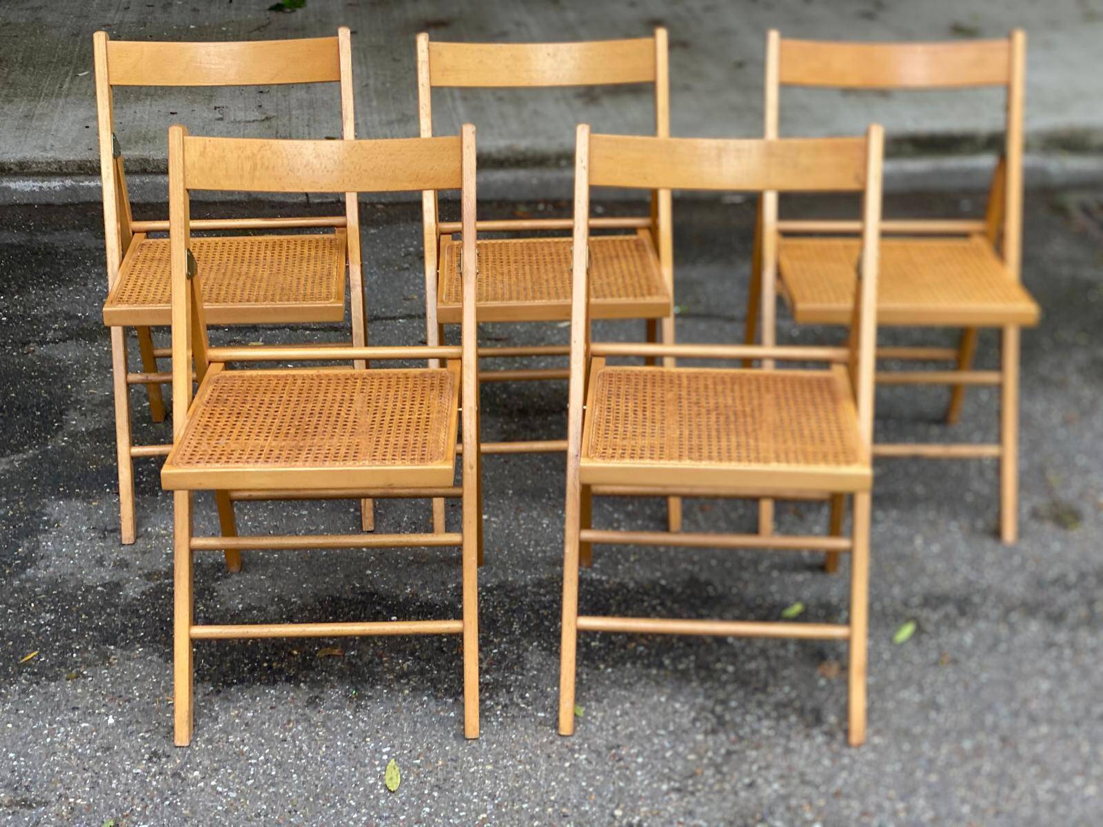 5 or 6 Scandinavian folding cane chairs 1970