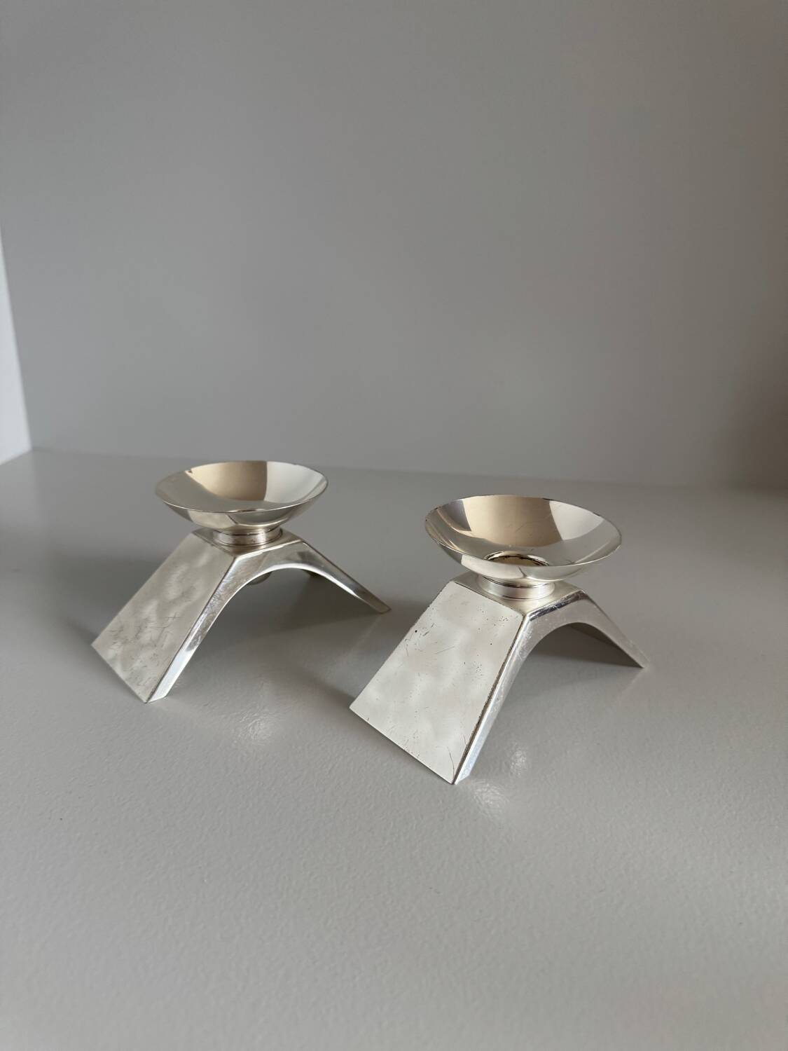 Vintage Modernist Pair Of WMF Ikora Silver Plated Candle Holders