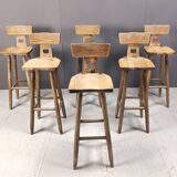 Vintage brutalist bar stools, set of 6 - 1960s