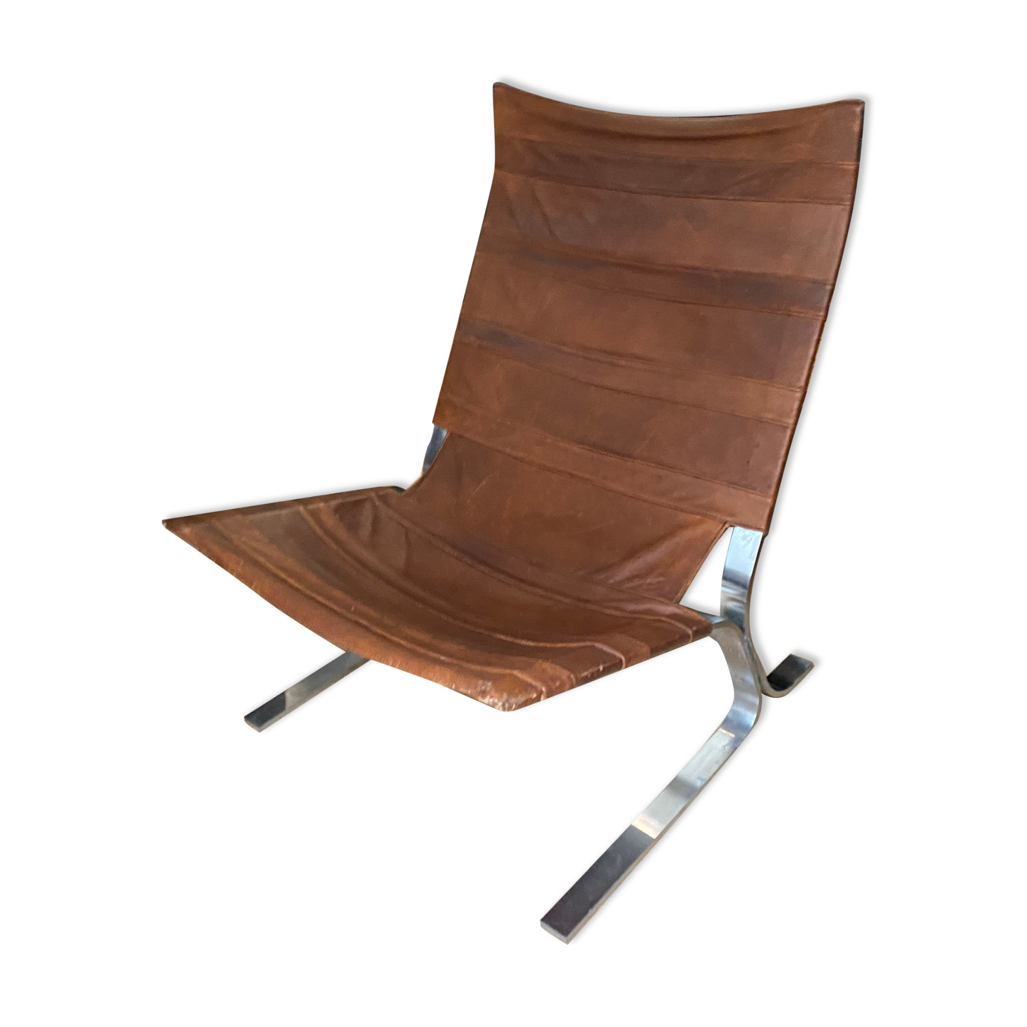 Vintage armchair design steel and leathers stretched 70s