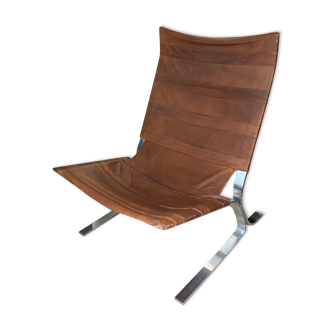 Fauteuil vintage design acier et cuirs tendus années 70