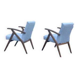 Paire de fauteuils scandinave années 60 blanc bouclettes