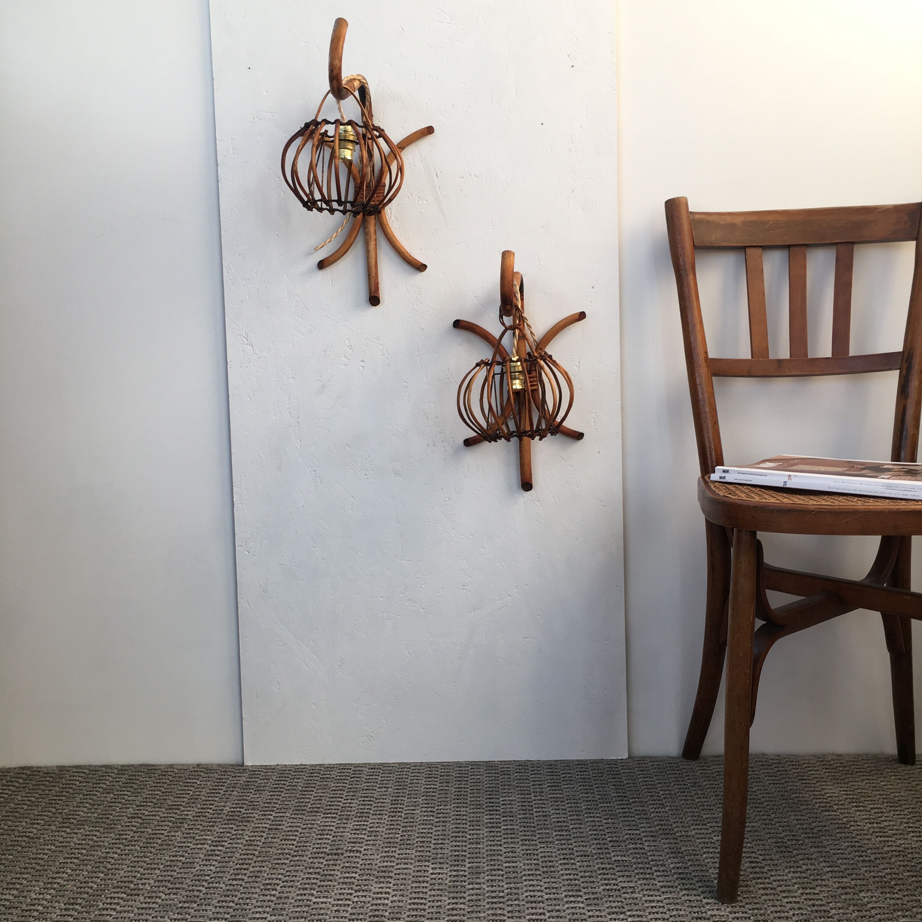 Pair of 60s rattan wall light