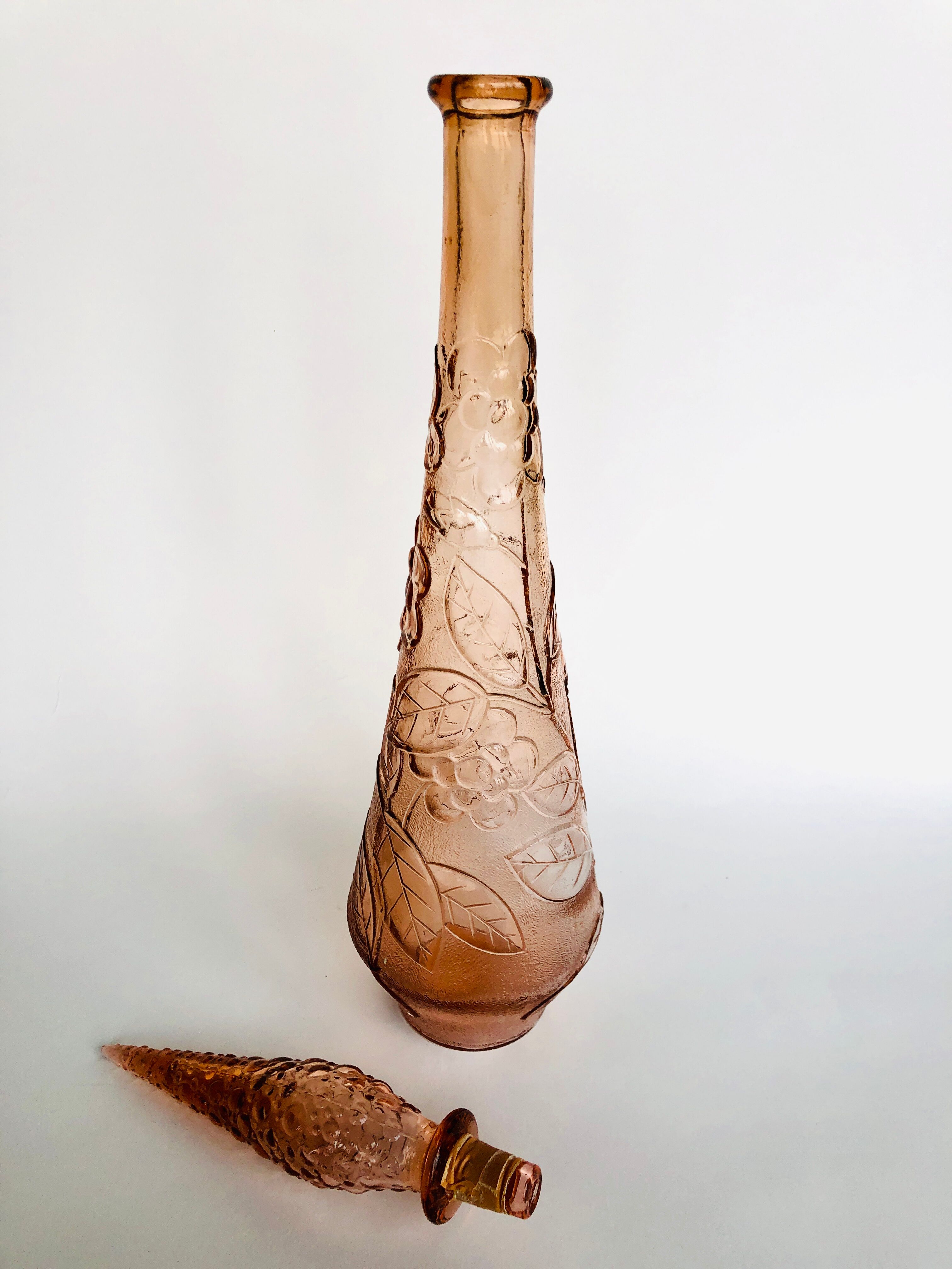 Old pink Empoli glass decanter 1960