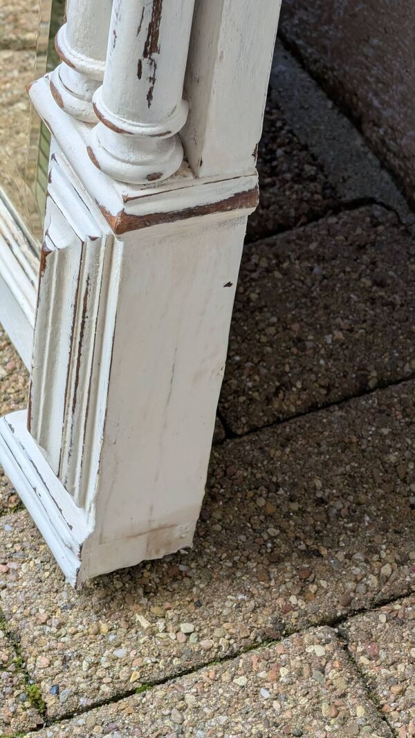 Miroir trumeau shabby chic blanc patiné – miroir biseauté